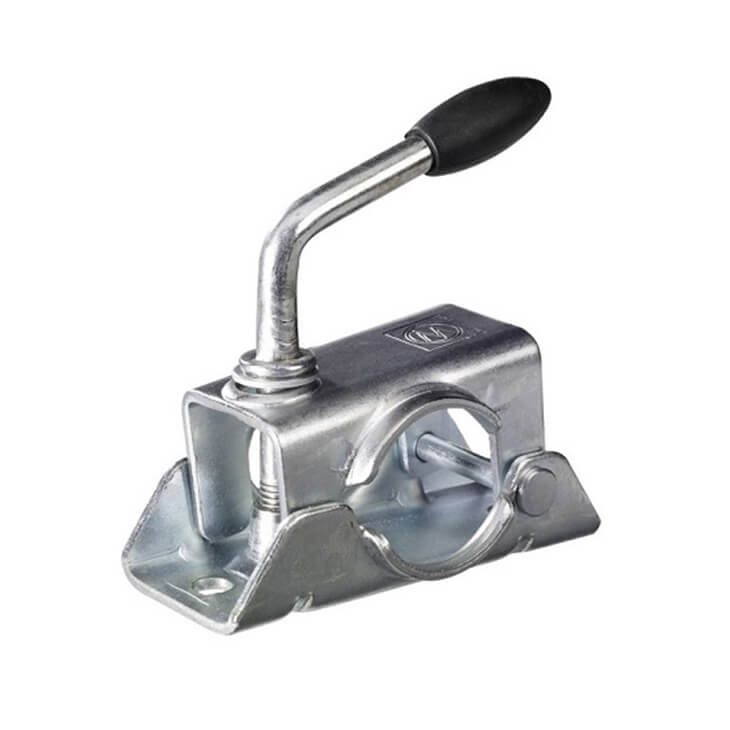 Generieke gietijzeren klemhouder, klemklem, steunwielhouder versterkt door gietijzeren plaat, buis 48 mm, voor steunwiel, aanhanger, trailer, caravan